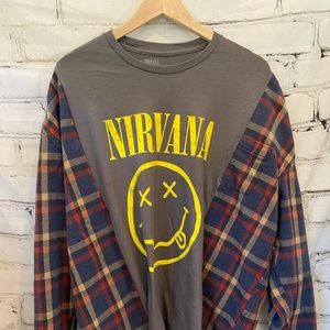 Handmade Upcycled Nirvana tee flannel